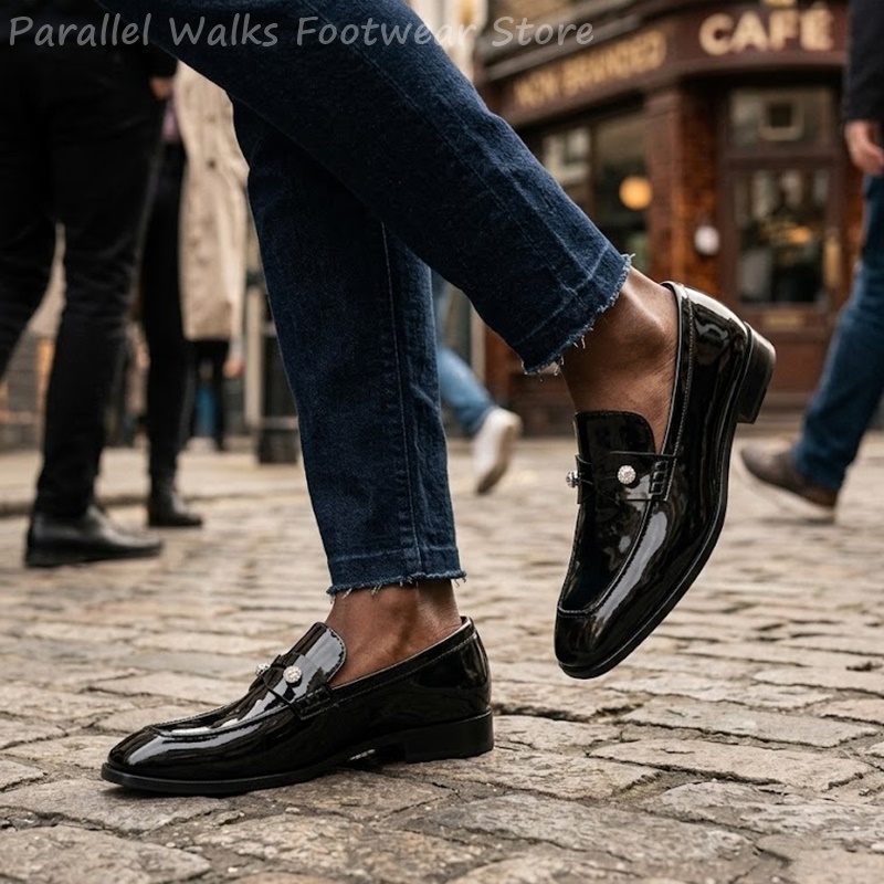 Men'S Shoes Smart - Men Black Patent Faux Suede Rhinestone
